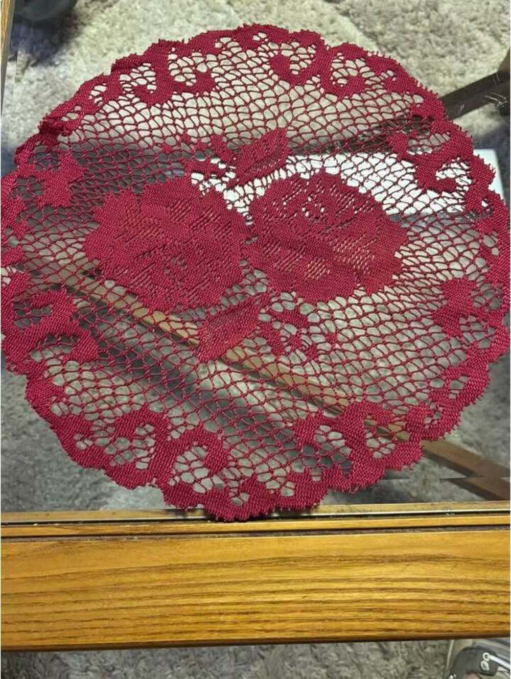 Red Floral Lace Rose Doily
